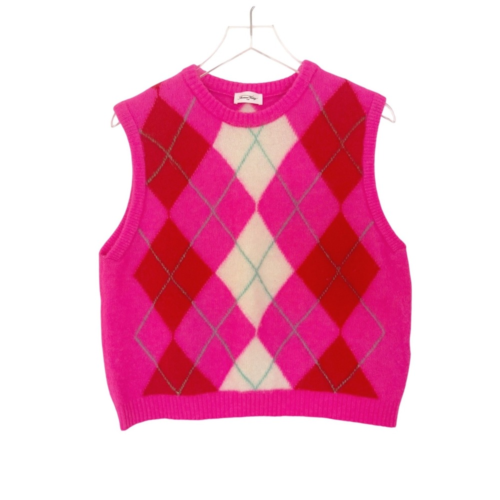American Vintage Alpaca Blend Vitow Argyle Sweater Vest Pink Medium - Picture 10 of 10